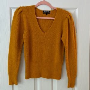 Something Navy mustard puffy sleeve sweater. Size S.
